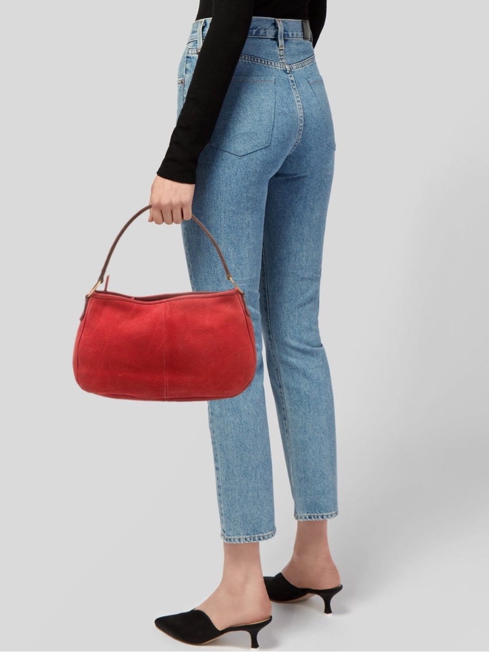 Vintage MIU MIU Nuback Shoulder Bag in Red-Orange Shaped Like Fendi Baguette
